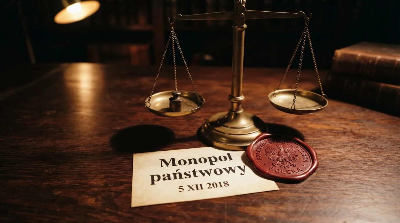 Waga i pieczęć obok napisu o państwowym monopolu na kasyno online