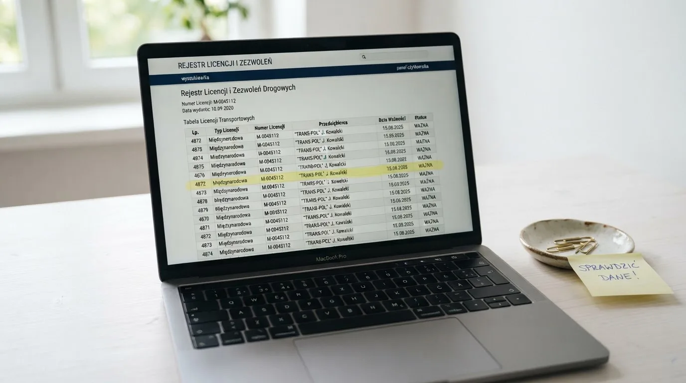 Ekran laptopa z otwartym rejestrem licencji regulatora z Curaçao, w którym jeden wiersz zaznaczono żółtym podświetleniem